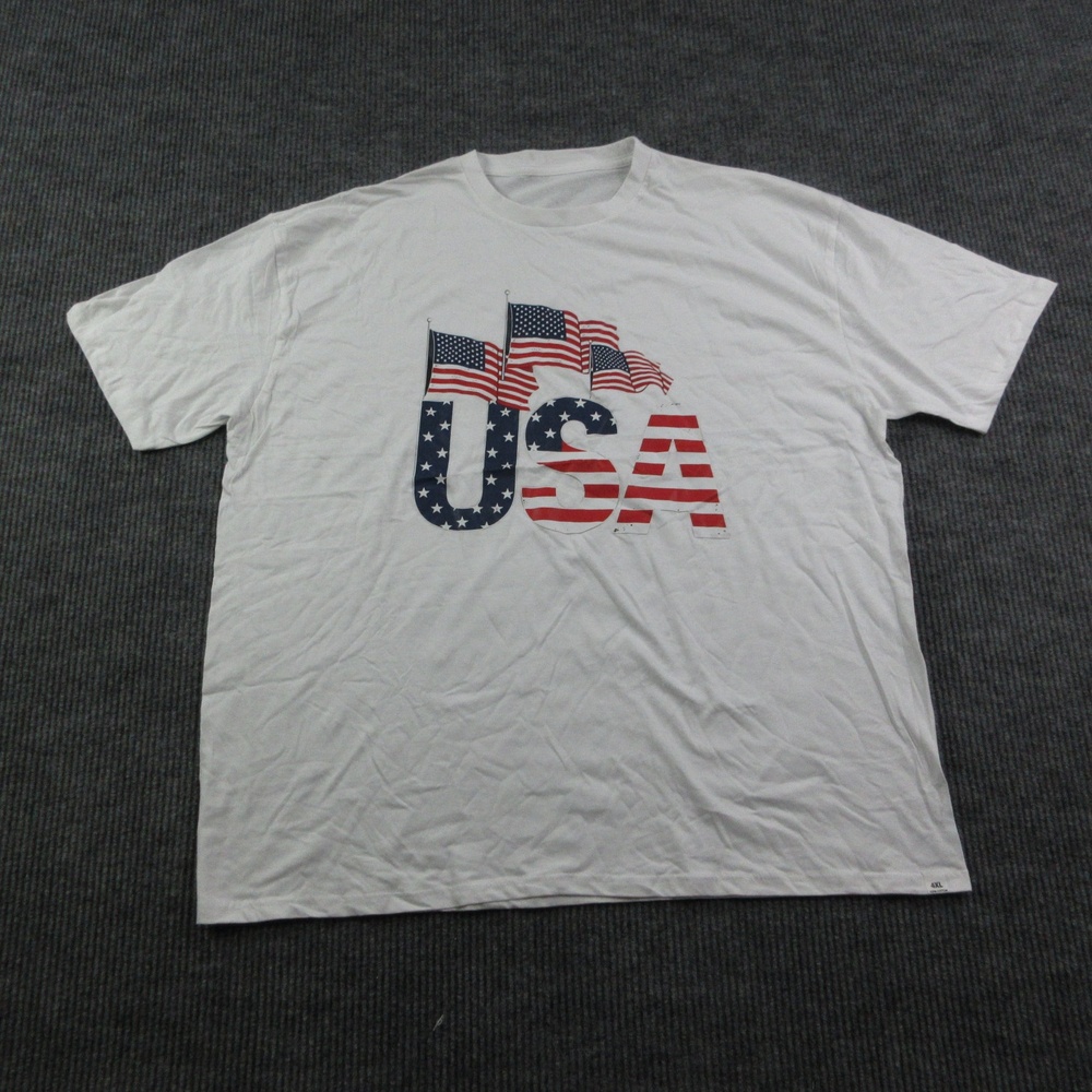 USA American Flag Shirt Mens 4XL White Cotton Crew Neck Patriotic Graphic Tee